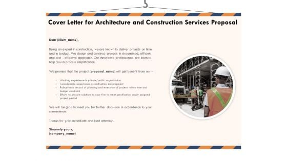 Building Engineering Services Proposal Cover Letter For Architecture And Construction Services Proposal Brochure PDF