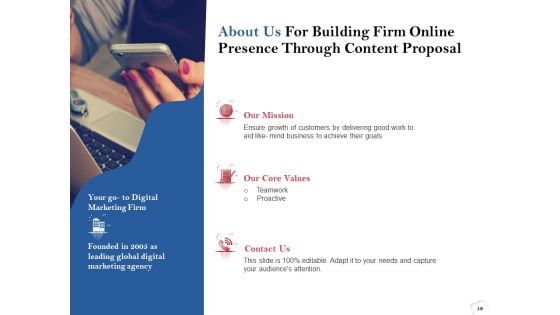 Building Firm Online Presence Through Content Proposal Ppt PowerPoint Presentation Complete Deck With Slides