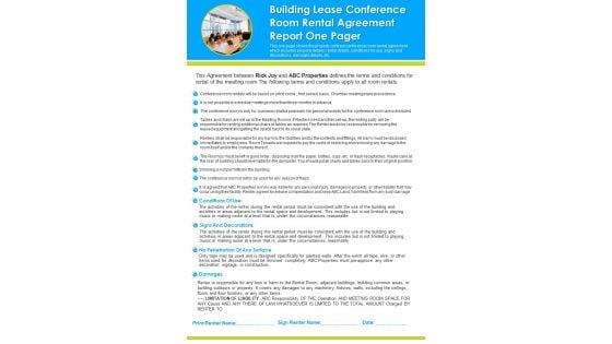 Building Lease Conference Room Rental Agreement Report One Pager PDF Document PPT Template