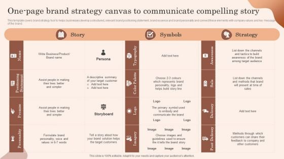 Building Market Brand Leadership Strategies One Page Brand Strategy Canvas To Communicate Clipart PDF