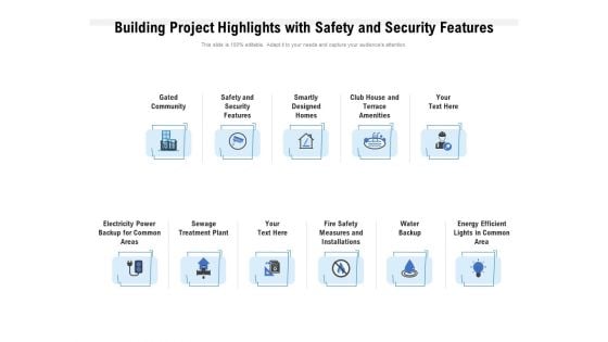 Building Project Highlights With Safety And Security Features Ppt PowerPoint Presentation Slides Display PDF