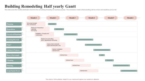 Building Remodeling Half Yearly Gantt Information PDF