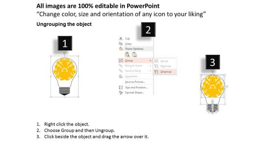 Bulb Brain Diagram With Six Icons Powerpoint Template