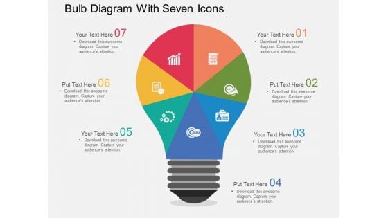 Bulb Diagram With Seven Icons Powerpoint Templates