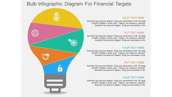 Bulb Infographic Diagram For Financial Targets Powerpoint Template