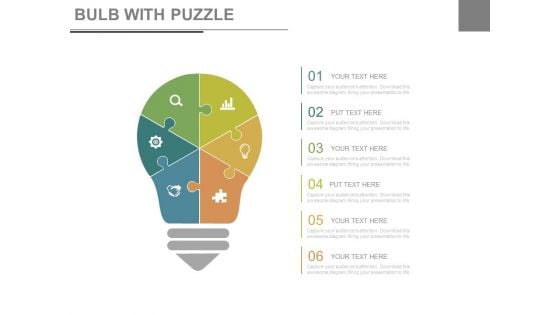 Bulb Puzzle Design With Business Icons Powerpoint Slides