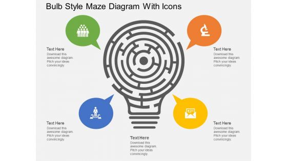 Bulb Style Maze Diagram With Icons Powerpoint Template