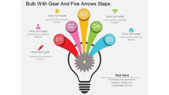 Bulb With Gear And Five Arrows Steps Powerpoint Template