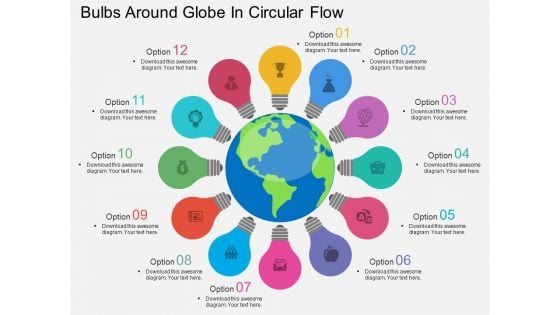 Bulbs Around Globe In Circular Flow Powerpoint Template