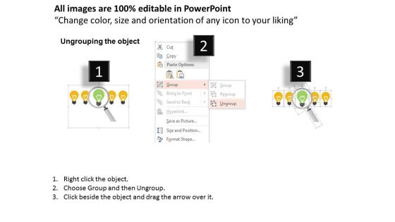 Bulbs With One Unique Bulb Under Magnifier Powerpoint Template