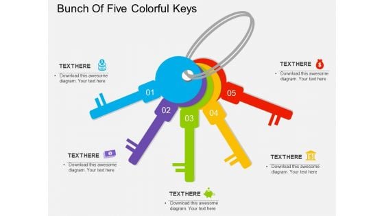 Bunch Of Five Colorful Keys Powerpoint Templates