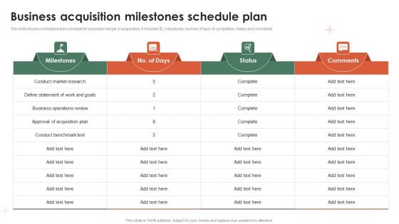 Business Acquisition Milestones Schedule Plan Ppt Introduction PDF