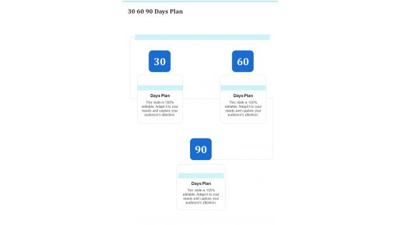 Business Acquisition Proposal 30 60 90 Days Plan One Pager Sample Example Document Business Acquisition Proposal 30 60 90 Days Plan One Pager Sample Example Document
