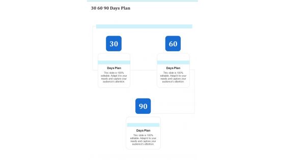 Business Acquisition Proposal 30 60 90 Days Plan One Pager Sample Example Document