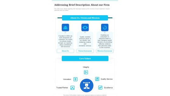 Business Acquisition Proposal Addressing Brief Description One Pager Sample Example Document