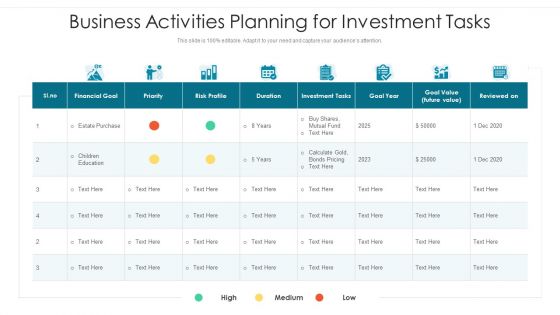 Business Activities Planning For Investment Tasks Ppt PowerPoint Presentation Icon Graphics Download PDF