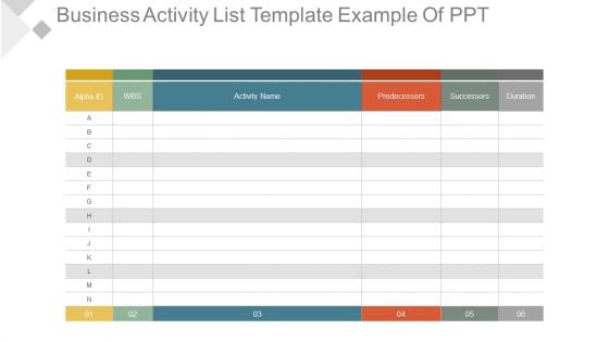Business Activity List Template Example Of Ppt