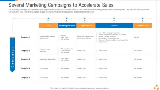 Business Advancement Internal Growth Several Marketing Campaigns To Accelerate Sales Guidelines PDF