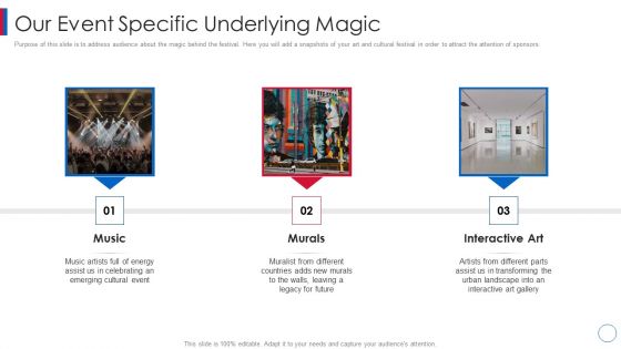Business Affair Funding Pitch Deck Our Event Specific Underlying Magic Icons PDF