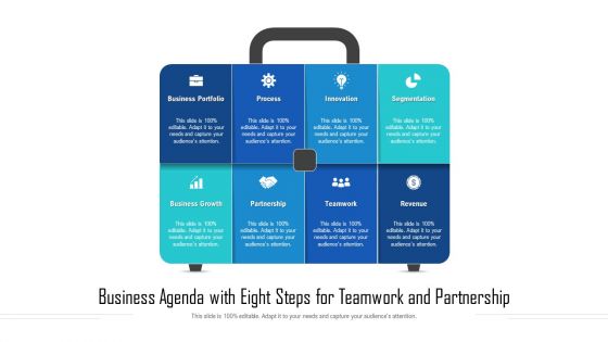 Business Agenda With Eight Steps For Teamwork And Partnership Ppt Show Slideshow PDF