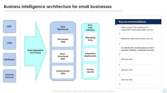 Business Analytics Application Business Intelligence Architecture For Small Businesses Information PDF