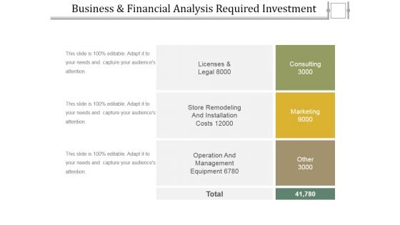 Business And Financial Analysis Required Investment Ppt PowerPoint Presentation Infographic Template Templates