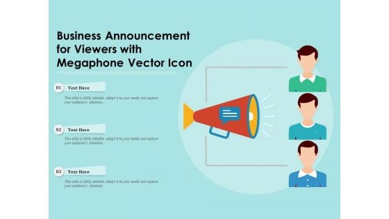 Business Announcement For Viewers With Megaphone Vector Icon Ppt PowerPoint Presentation Gallery Pictures PDF