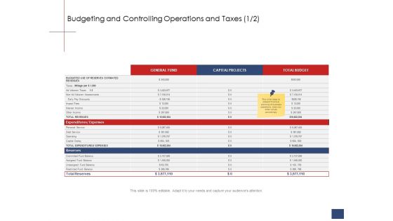 Business Assessment Outline Budgeting And Controlling Operations And Taxes Mockup PDF