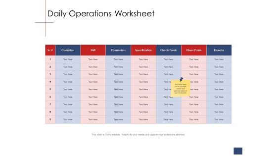 Business Assessment Outline Daily Operations Worksheet Ppt Diagram Templates PDF