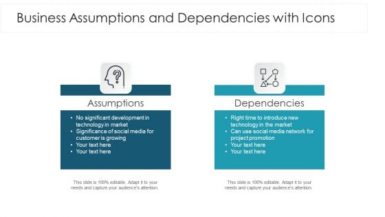 Business Assumptions And Dependencies With Icons Ppt Layouts Inspiration PDF