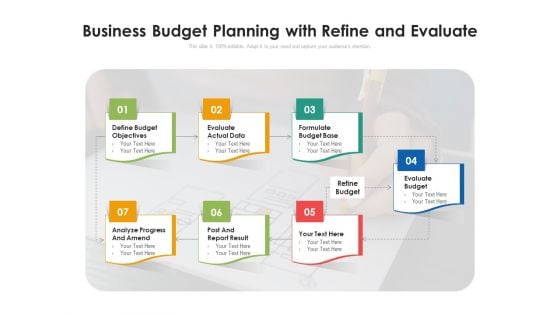 Business Budget Planning With Refine And Evaluate Ppt PowerPoint Presentation Gallery Design Ideas PDF