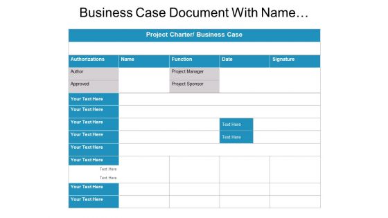 Business Case Document With Name Function And Date Ppt PowerPoint Presentation Infographics Pictures