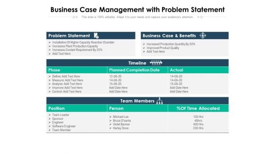 Business Case Management With Problem Statement Ppt PowerPoint Presentation Icon Graphics Tutorials PDF