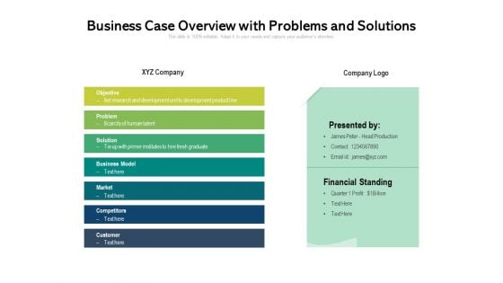 Business Case Overview With Problems And Solutions Ppt PowerPoint Presentation Styles Template PDF