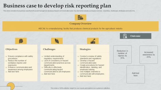 Business Case To Develop Risk Reporting Plan Formats PDF Business Case To Develop Risk Reporting Plan Formats PDF