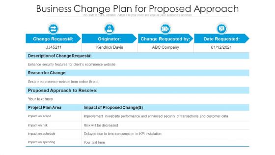 Business Change Plan For Proposed Approach Ppt Infographic Template Gridlines PDF