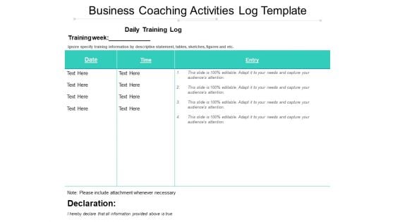 Business Coaching Activities Log Template Ppt PowerPoint Presentation Summary Templates PDF