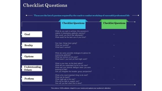 Business Coaching Checklist Questions Ppt PowerPoint Presentation Gallery Mockup PDF