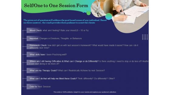 Business Coaching Self One To One Session Form Ppt PowerPoint Presentation Portfolio Outfit PDF Business Coaching Self One To One Session Form Ppt PowerPoint Presentation Portfolio Outfit PDF