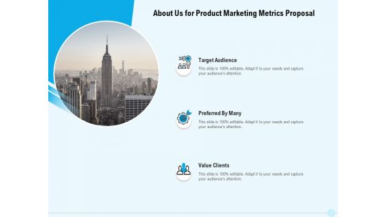 Business Commodity Market KPIS About Us For Product Marketing Metrics Proposal Template PDF