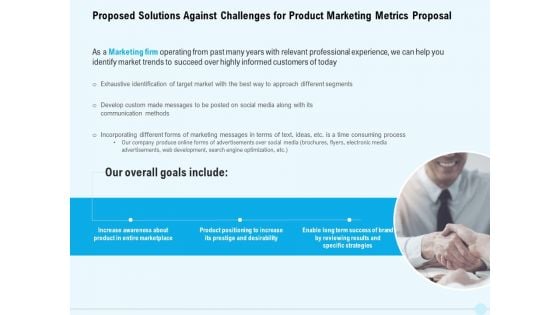 Business Commodity Market KPIS Proposed Solutions Against Challenges For Product Marketing Metrics Proposal Themes PDF