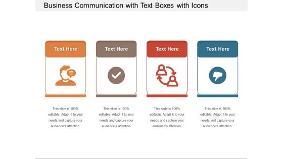 Business Communication With Text Boxes With Icons Ppt PowerPoint Presentation File Aids PDF