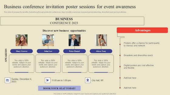 Business Conference Invitation Poster Sessions For Event Awareness Ppt Layouts Slide PDF