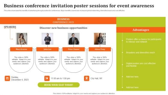 Business Conference Invitation Poster Sessions For Event Awareness Ppt Model Mockup PDF