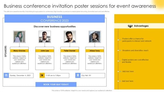 Business Conference Invitation Poster Sessions For Event Awareness Template PDF