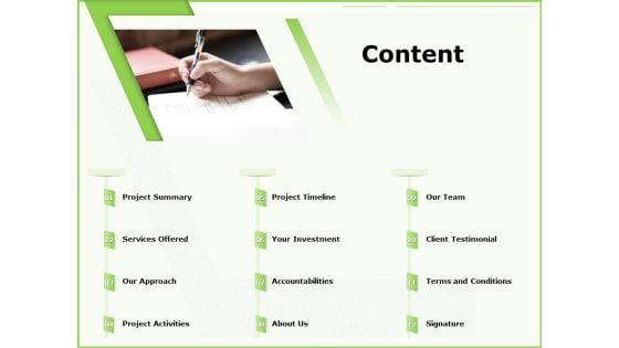 Business Consulting Proposal Content Content Ppt Styles Summary PDF