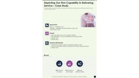 Business Consulting Service Depicting Our Firm Capability In Delivering Service Case Study One Pager Sample Example Document Business Consulting Service Depicting Our Firm Capability In Delivering Service Case Study One Pager Sample Example Document
