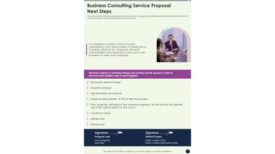 Business Consulting Service Proposal Next Steps One Pager Sample Example Document Business Consulting Service Proposal Next Steps One Pager Sample Example Document