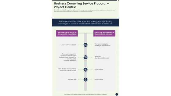 Business Consulting Service Proposal Project Context One Pager Sample Example Document
