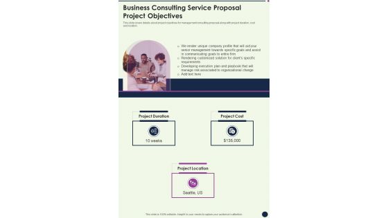 Business Consulting Service Proposal Project Objectives One Pager Sample Example Document